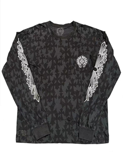 Chrome Hearts Cemetery Monogram Floral Sleeve LS Tee Black XL C119017483-Used
