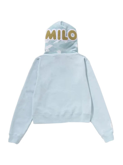 Bape Milo Shark Cropped Full Zip Double Hoodie Ladies Blue
