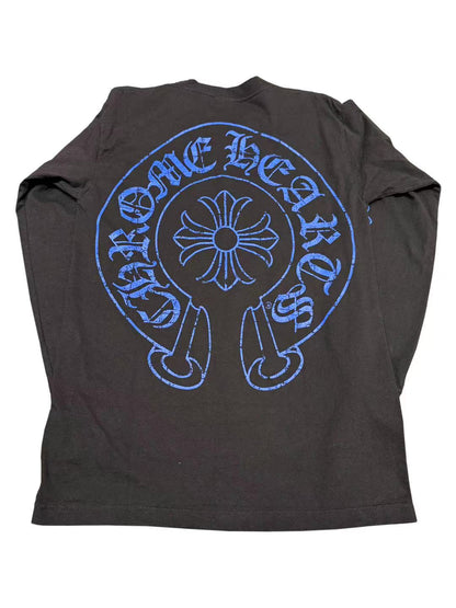 Chrome Hearts Vintage Big Blue Horseshoe Logo Back Big Cross Logo Sleeve LS Tee Black C119017613-Used