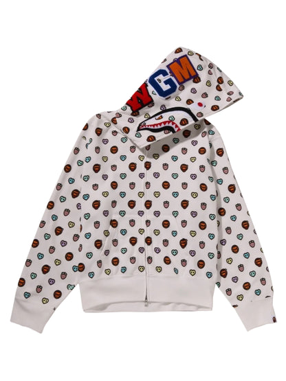 Bape Milogram Sweets Pattern Shark Full Zip Hoodie White