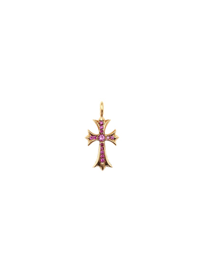 Chrome Hearts 22K Gold Cross With Pink Sapphire