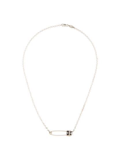 Chrome Hearts Silver Cross Paper Clip with Diamond Necklace