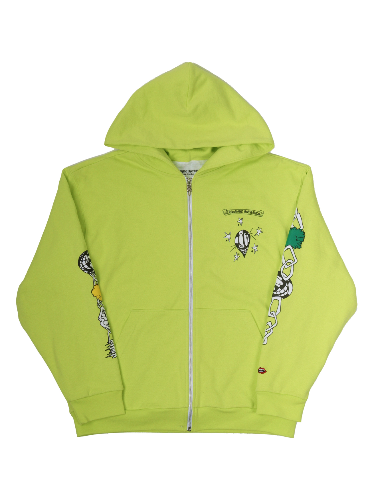 Chrome Hearts Matty Boy Thermal Lined Lime Green Zip Hoodie