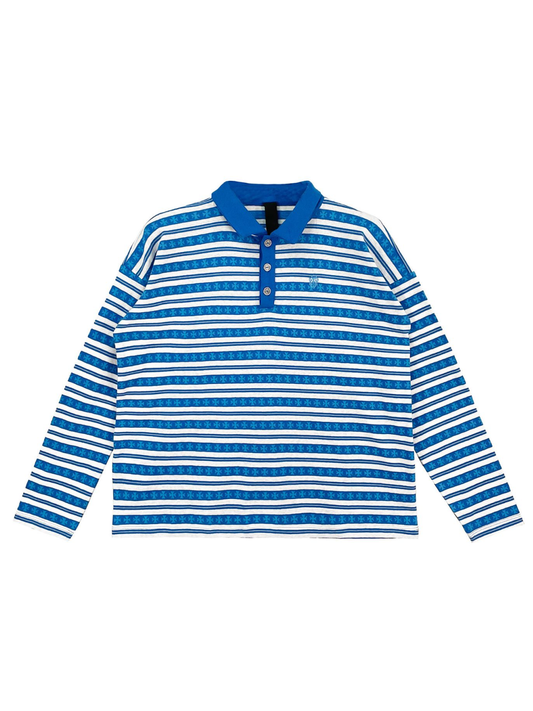 Chrome Hearts Blue Script Logo Long Sleeve Polo