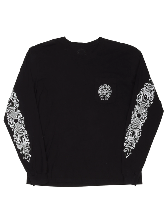 Chrome Hearts Las Vegas Edition Horse Shoe Logo with Floral Sleeve LS Tee Black