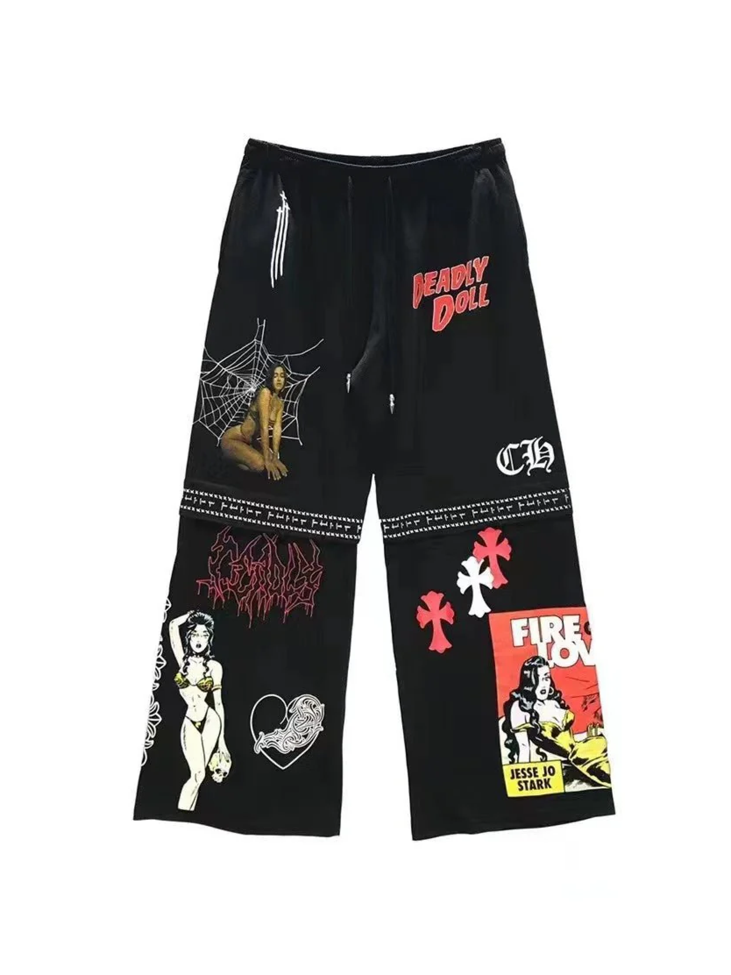 Chrome Hearts Deadly Doll Comic Loose Pants Balck
