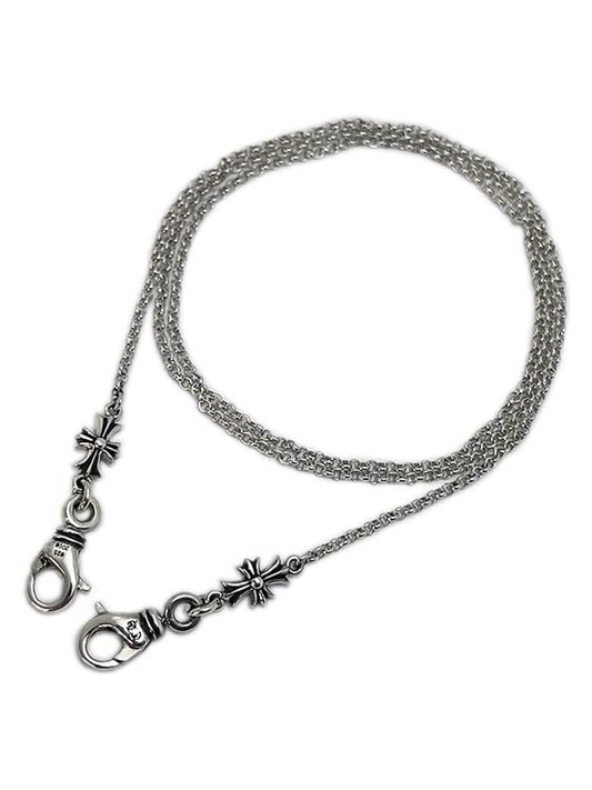 Chrome Hearts Roll Chain Necklace with Two Tiny E CH Plus & Double Lobster Clips Silver