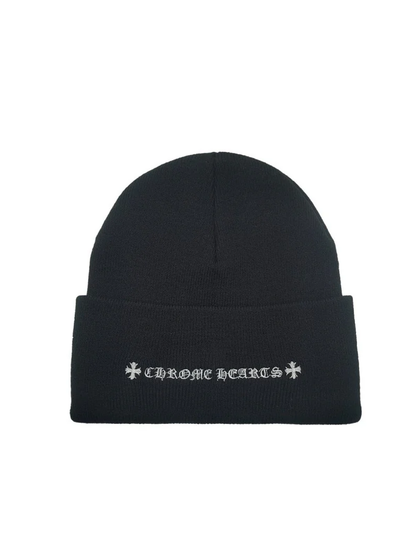 Chrome Hearts White Embroidered CH Logo Beanie Black