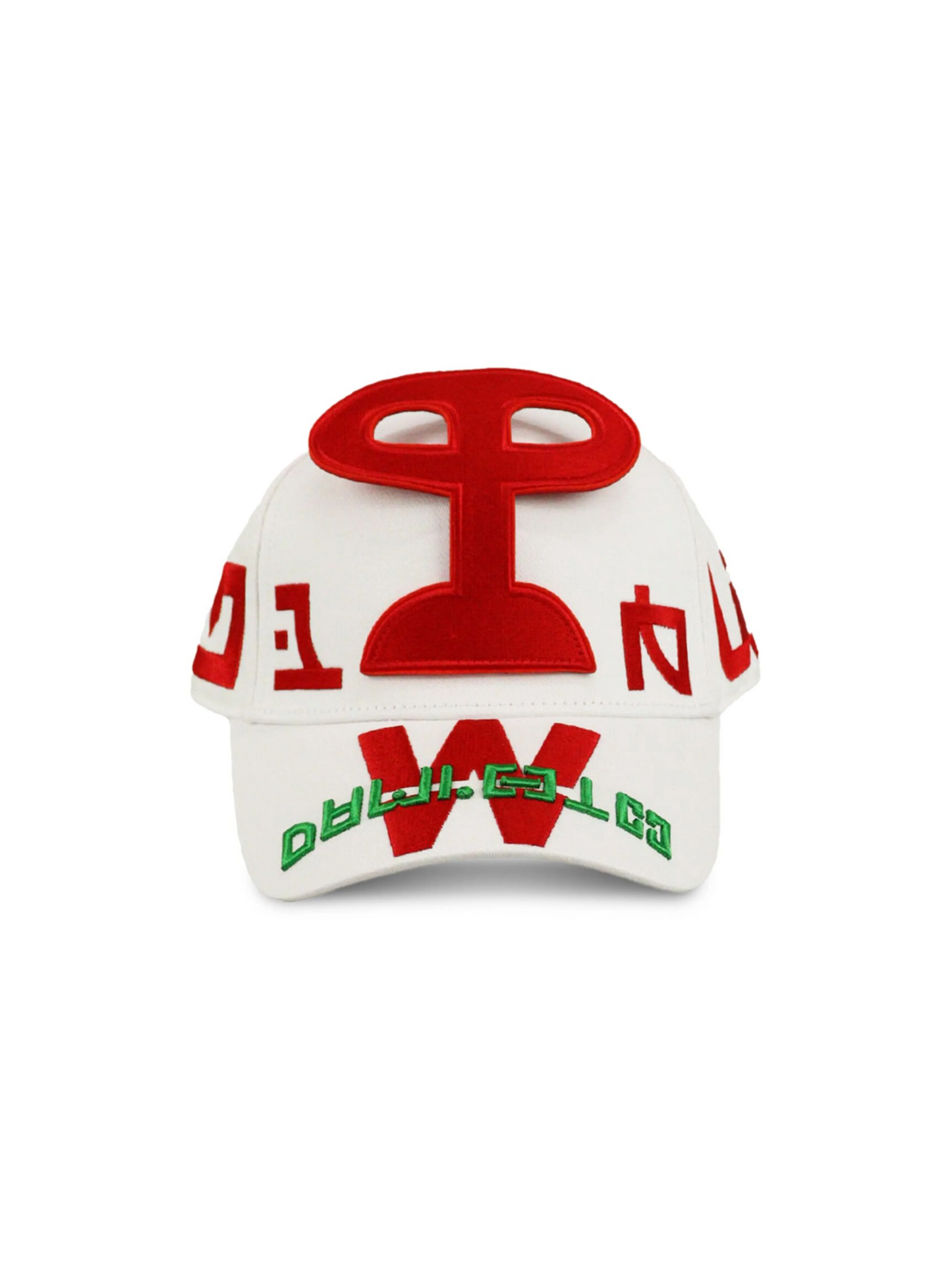 Walter Van Beirendonck Red Green Embroidered Cotton Cap White