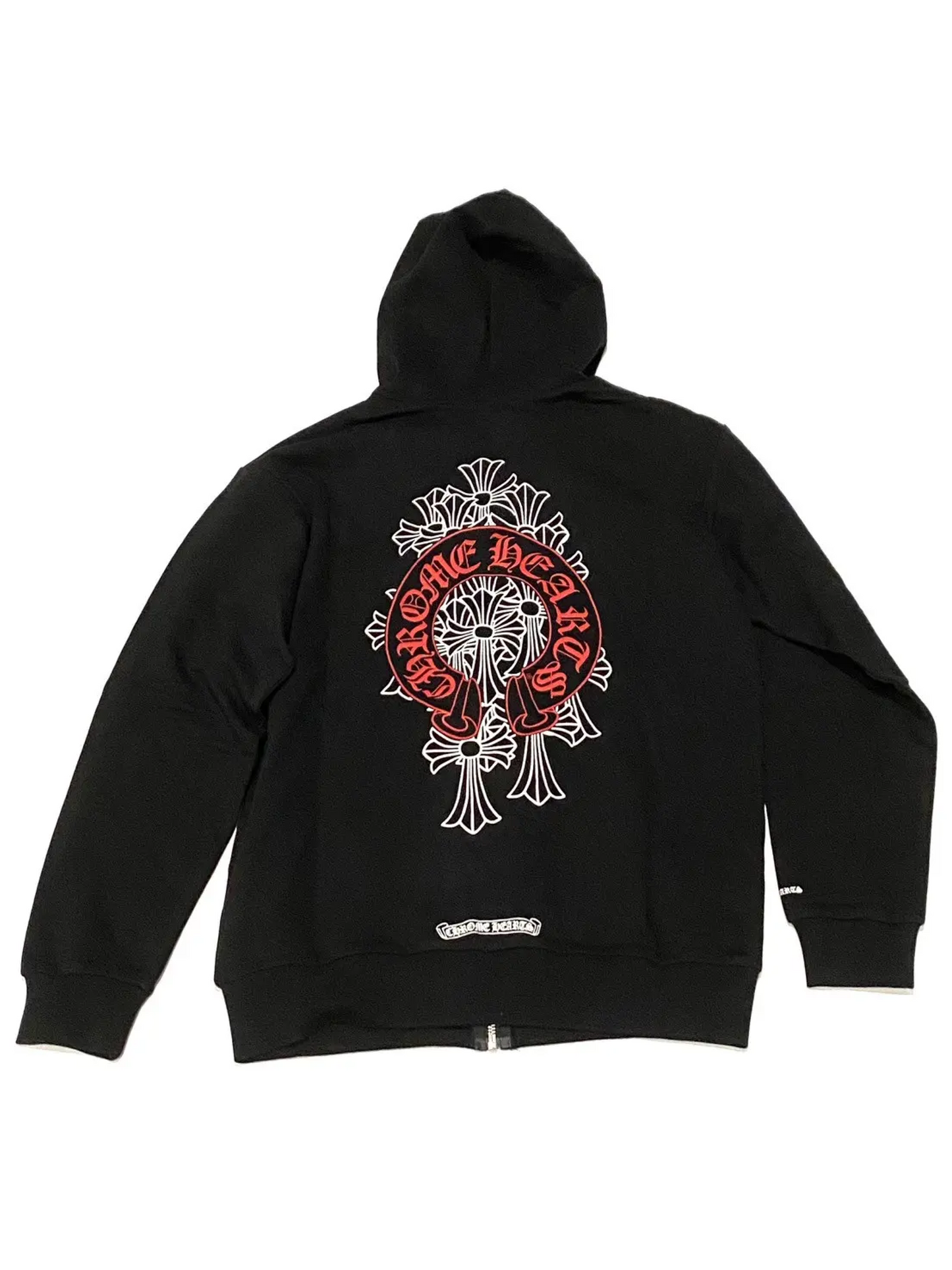 Chrome Hearts Red Horseshoe Cemetery Cross Zip Hoodie Black