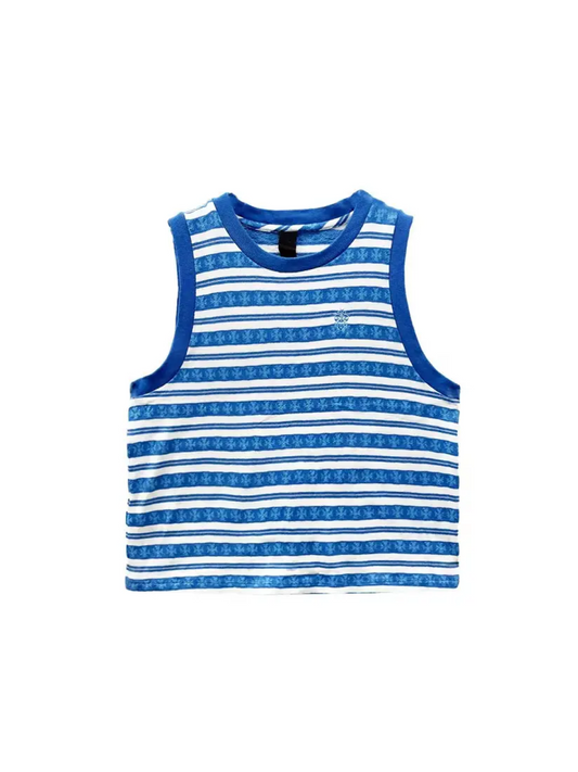 Chrome Hearts White Blue Stripe Script Women Vest Blue