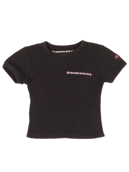 Chrome Hearts Matty Boy Script Logo Pink Shoulder Logo Thermal Baby Tee Black