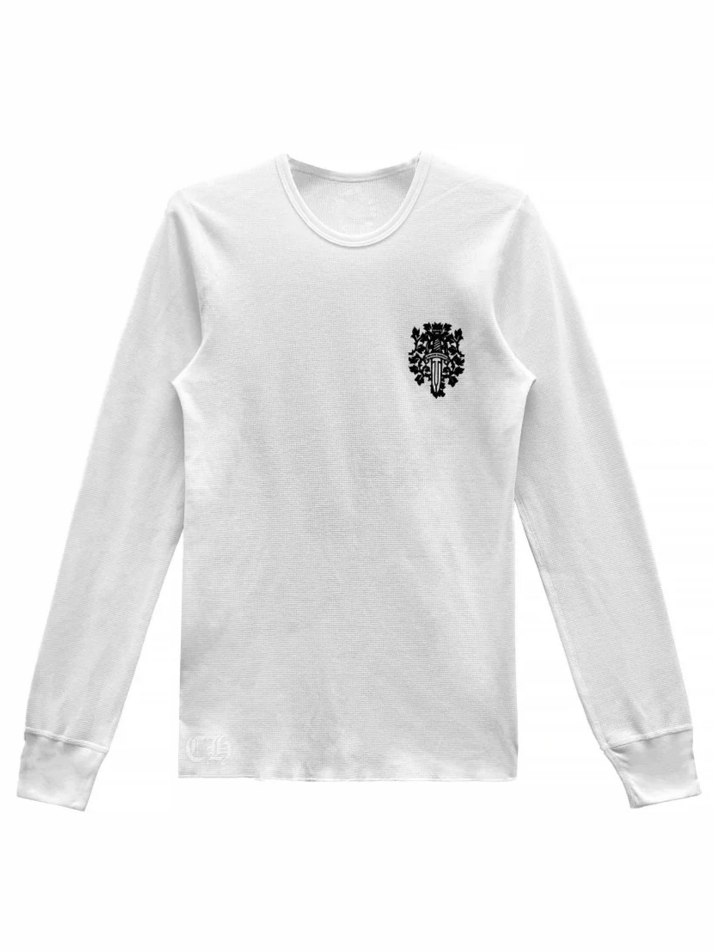 Chrome Hearts Black Dagger Logo Printing Waffle Thermal LS Tee White