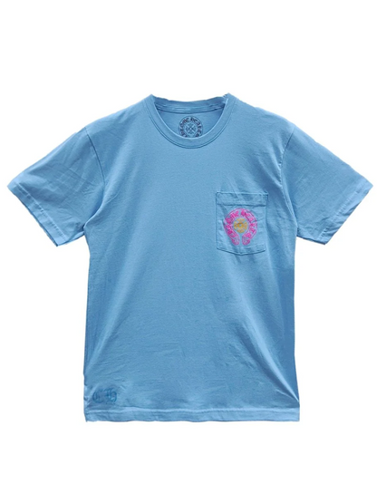 Chrome Hearts Miami Exclusive Pink Horseshoe Logo Pocket Tee Blue