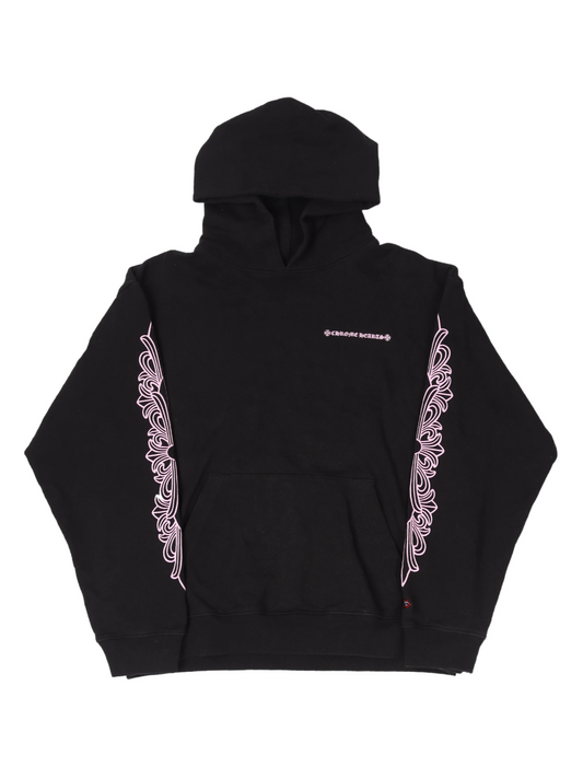 Chrome Hearts Matty Boy Script Logo Pink Floral Sleeve Hoodie Black