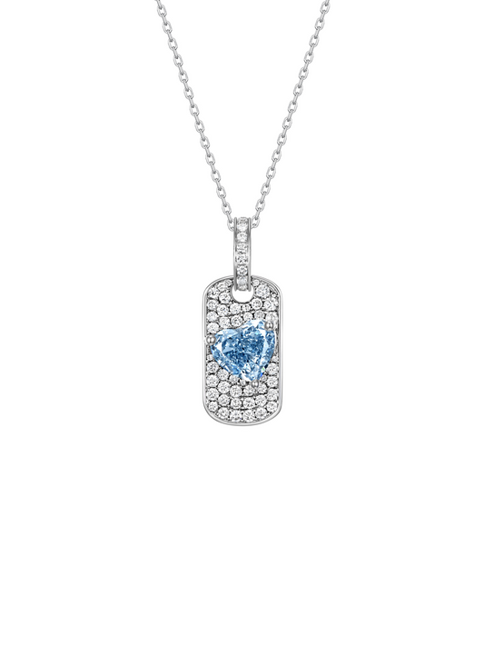 Neuromantic Heart Blue Diamond Full Diamond Tag Pandent 18K White Gold