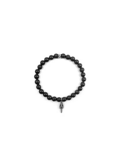 Chrome Hearts 6mm Black Bead Bracelet with Silver Dagger