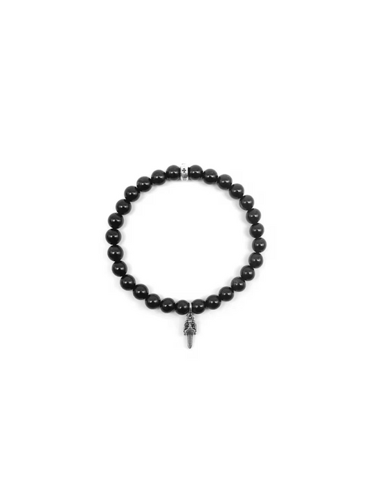 Chrome Hearts 6mm Black Bead Bracelet with Silver Dagger