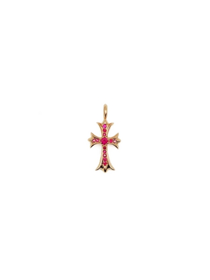 Chrome Hearts 22K Gold CH Cross Pendant With Ruby