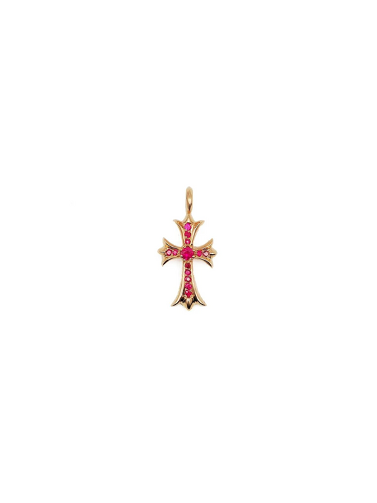 Chrome Hearts 22K Gold CH Cross Pendant With Ruby