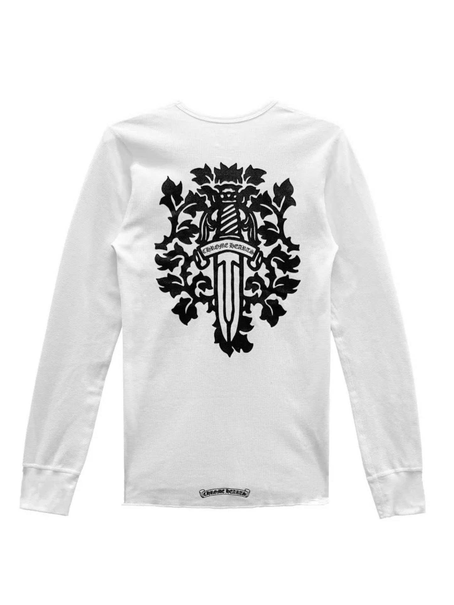 Chrome Hearts Black Dagger Logo Printing Waffle Thermal LS Tee White