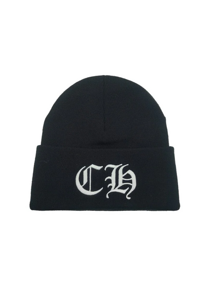 Chrome Hearts White Embroidered CH Logo Beanie Black