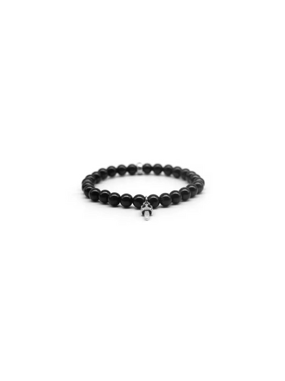 Chrome Hearts 6mm Black Bead Bracelet with Silver Dagger