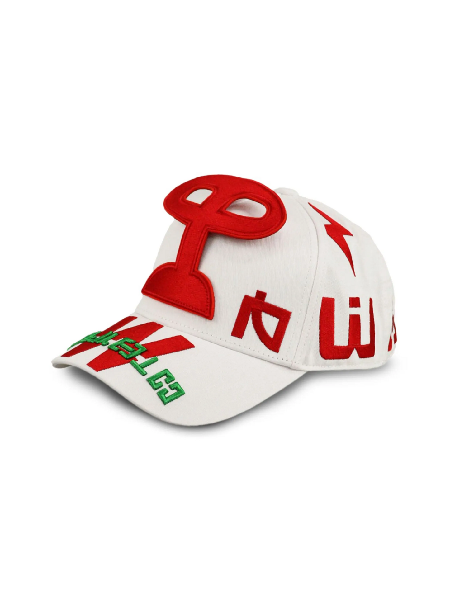 Walter Van Beirendonck Red Green Embroidered Cotton Cap White