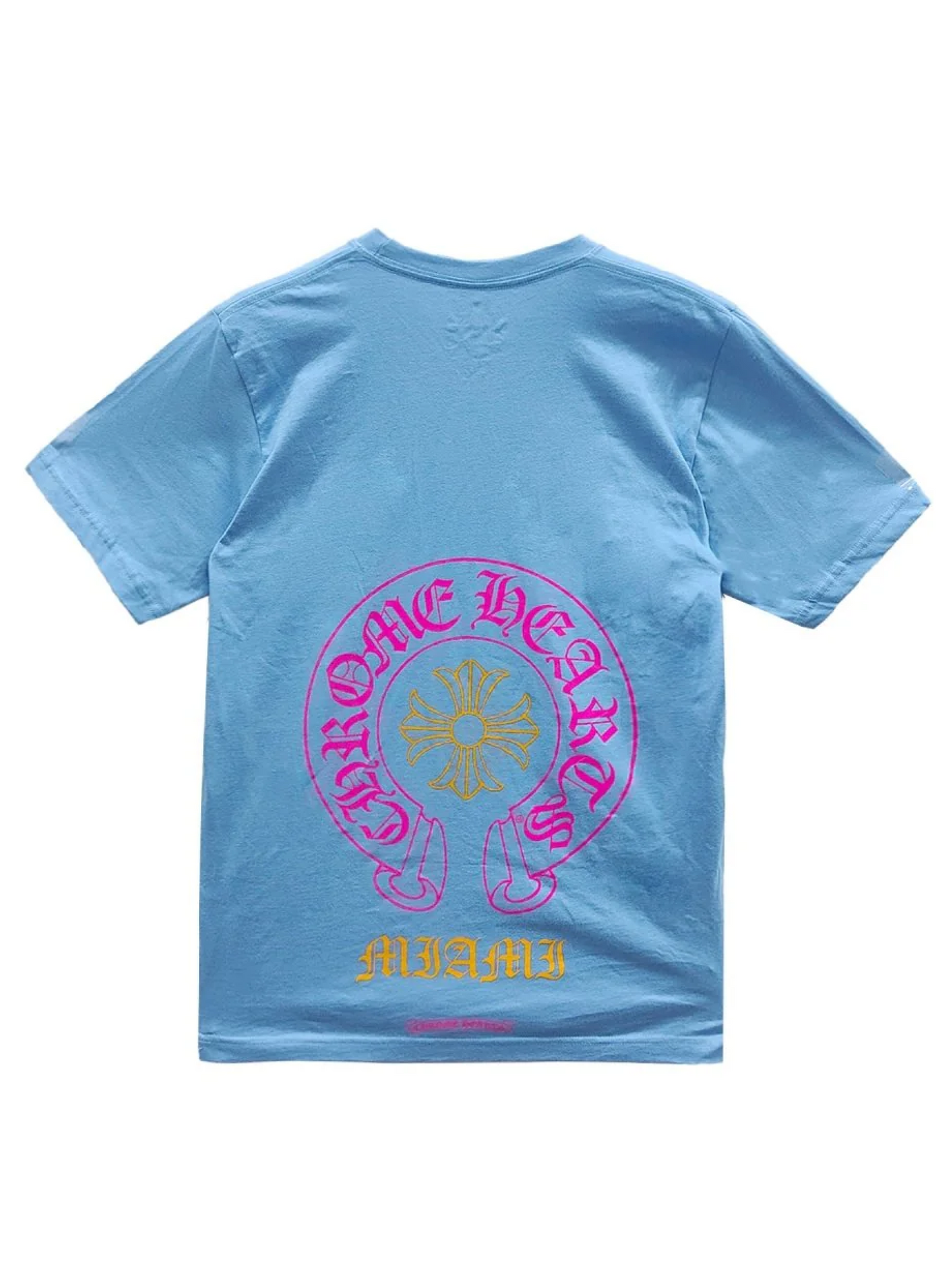 Chrome Hearts Miami Exclusive Pink Horseshoe Logo Pocket Tee Blue