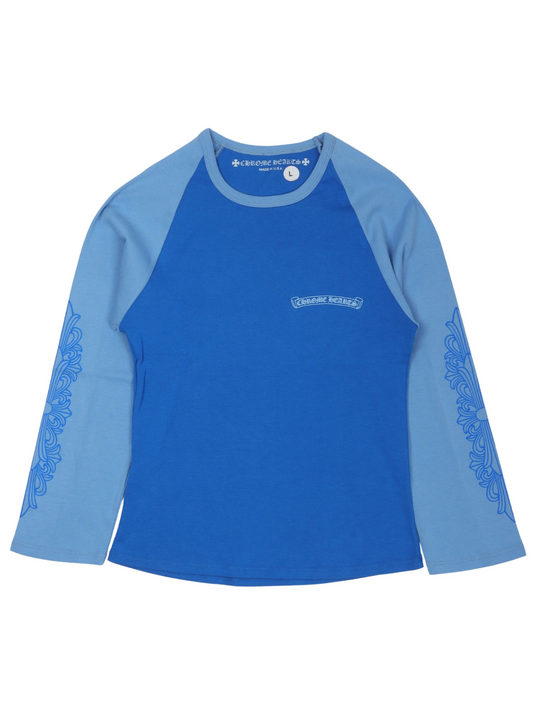 Chrome Hearts 3/4 Scroll Logo T-Shirt Baseball Tee Two Tone Blue