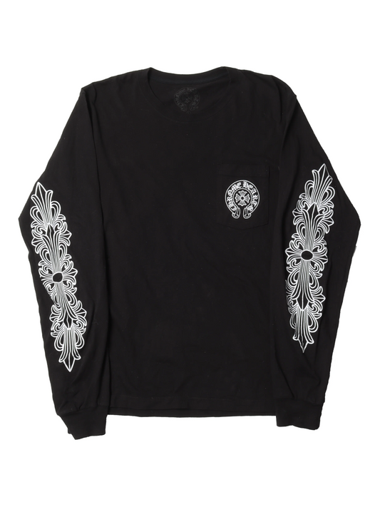 Chrome Hearts Miami Edition Horseshoe Logo with Floral Sleeve LS Tee Black