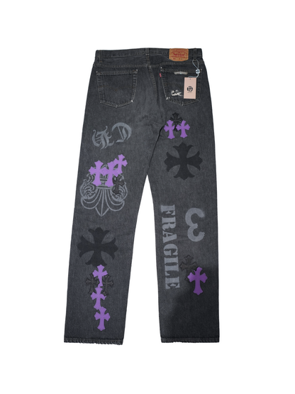 Chrome Hearts Limited Wash Gray Spray Purple Cross Jeans