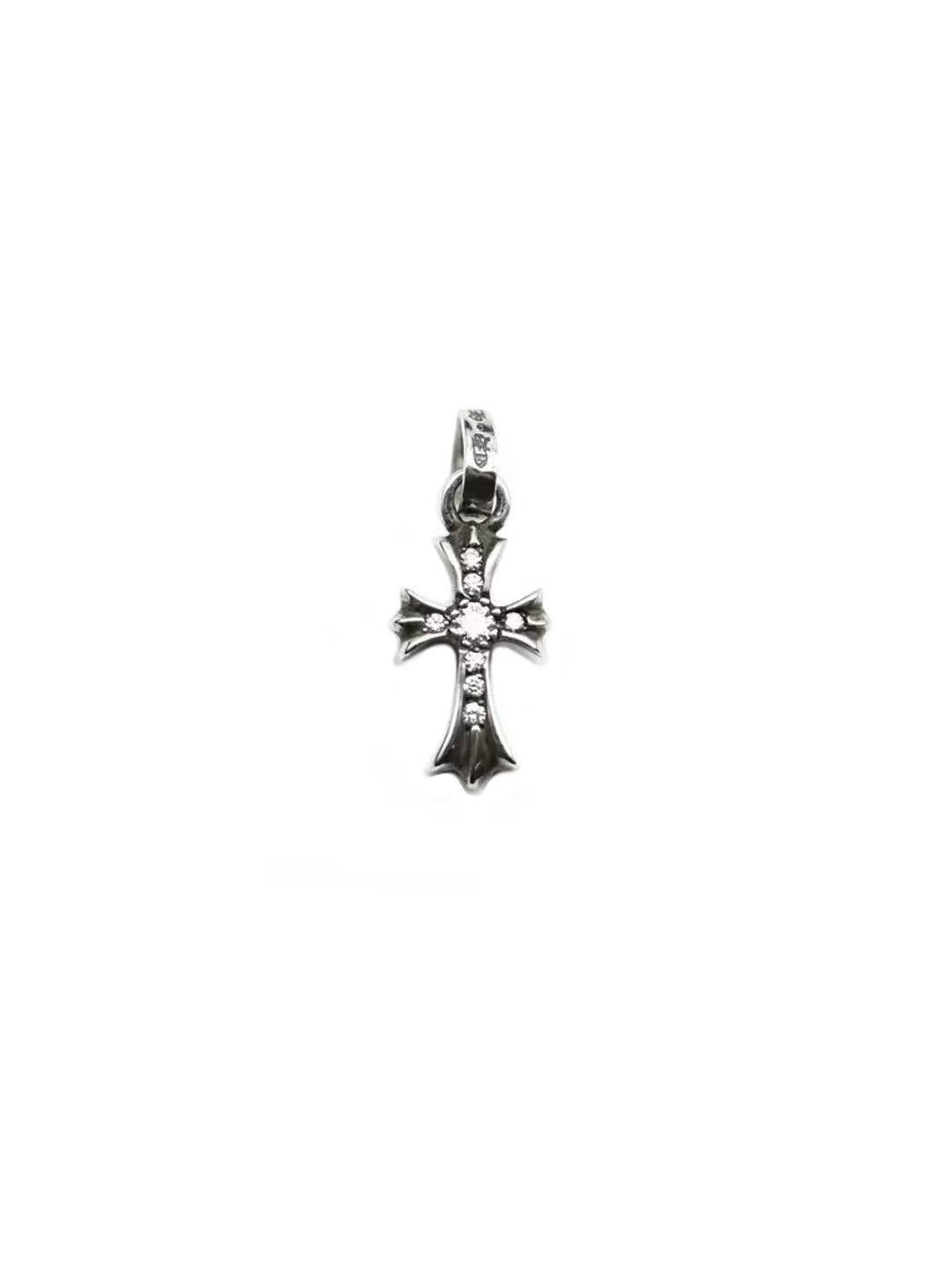 Chrome Hearts White Diamond Baby Fat Tiny Cross Silver Pendant