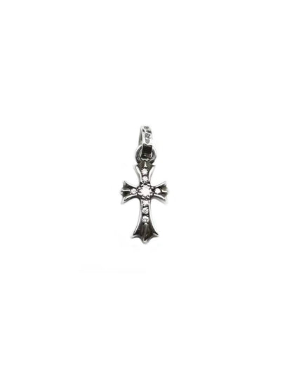 Chrome Hearts White Diamond Baby Fat Tiny Cross Silver Pendant
