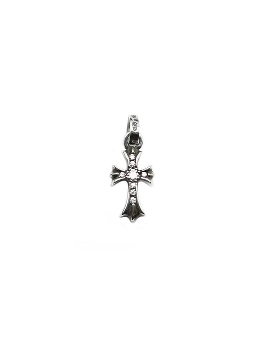 Chrome Hearts White Diamond Baby Fat Tiny Cross Silver Pendant