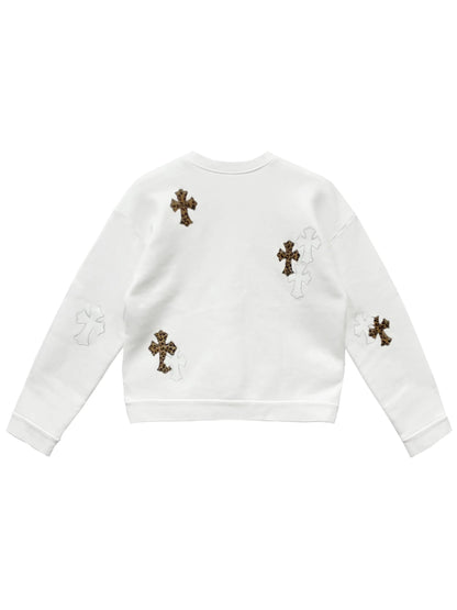 Chrome Hearts White Leopard Cross Patch Crewneck White