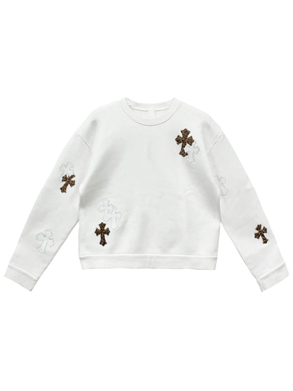 Chrome Hearts White Leopard Cross Patch Crewneck White