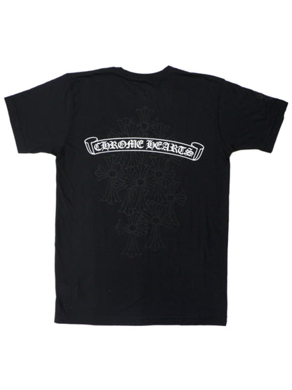 Chrome Hearts White Scroll Logo Black Cemetery Cross Back Tee Black