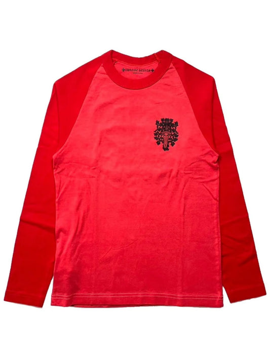 Chrome Hearts Black Dagger Logo Baseball LS Tee Red