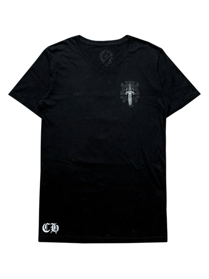 Chrome Hearts Silver Floral Dagger V Neck Tee Black