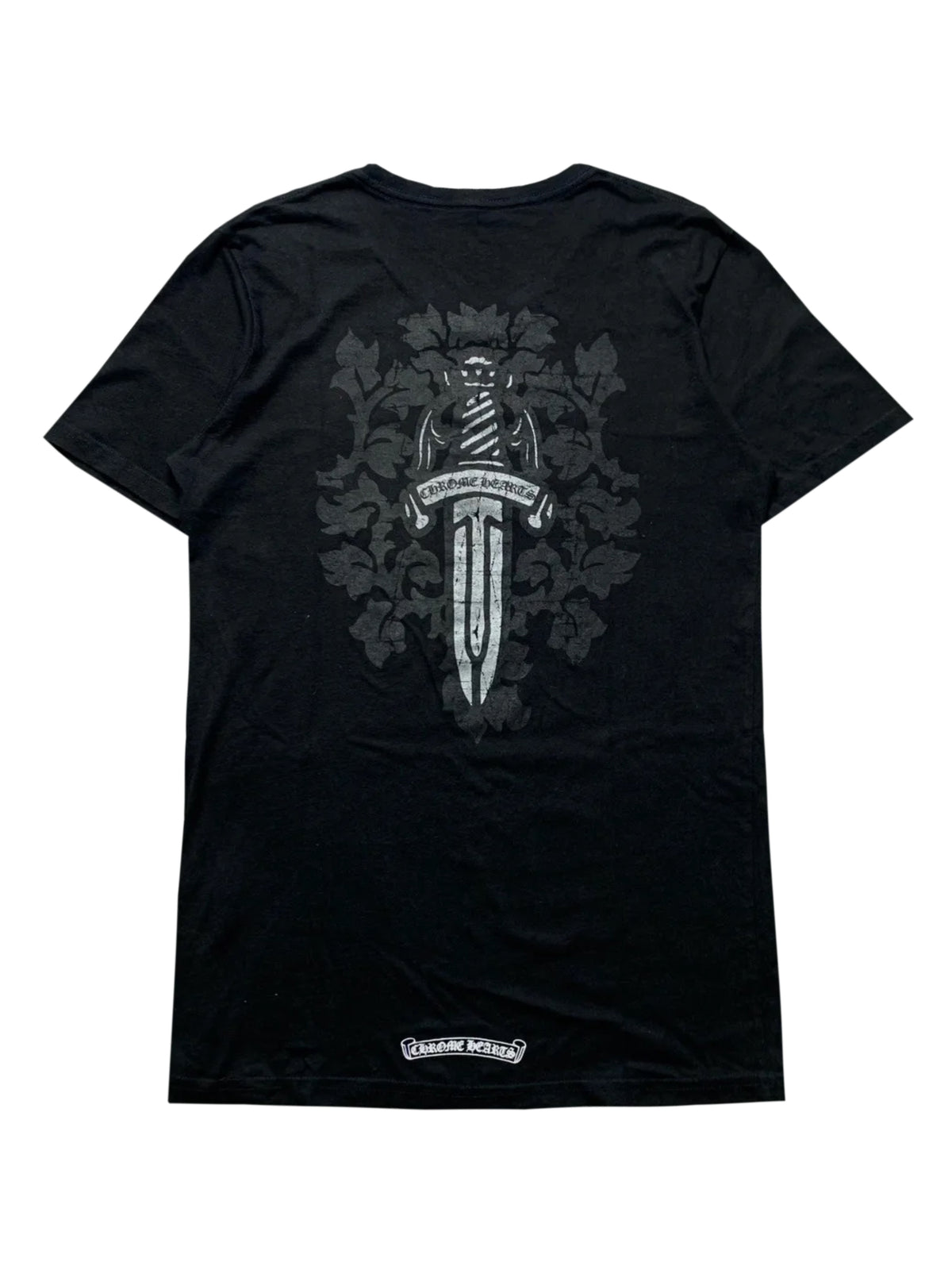 Chrome Hearts Silver Floral Dagger V Neck Tee Black