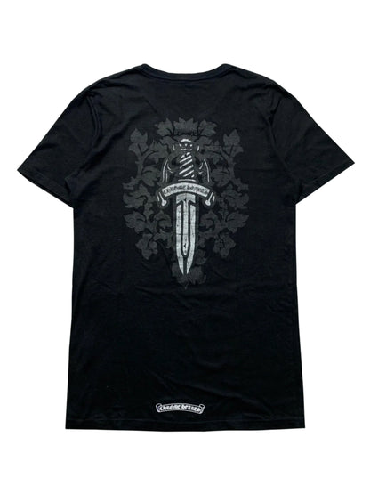 Chrome Hearts Silver Floral Dagger V Neck Tee Black