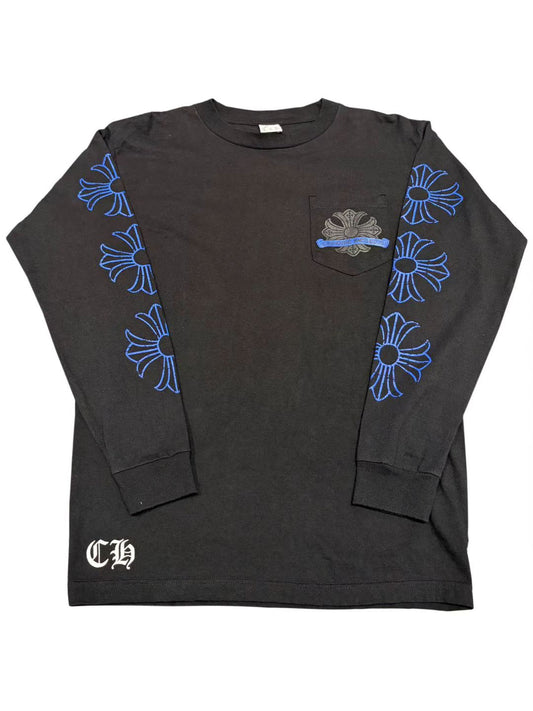 Chrome Hearts Vintage Big Blue Horseshoe Logo Back Big Cross Logo Sleeve LS Tee Black C119017613-Used