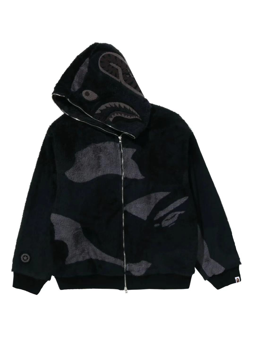 Bape Color Camo Stand Collar Hooded Jacket Black