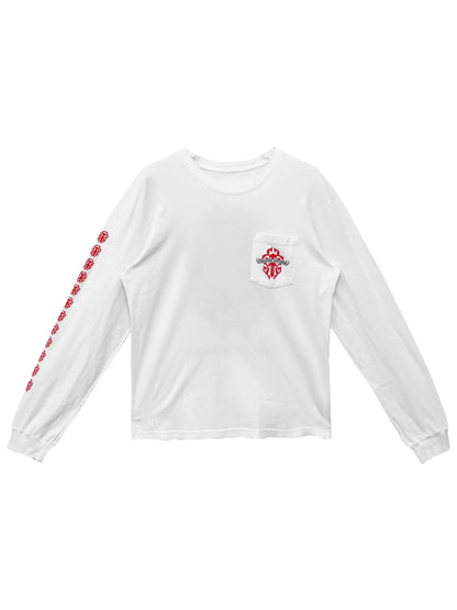Chrome Hearts Red Vine Dagger Sleeve Front and Back LS Tee White