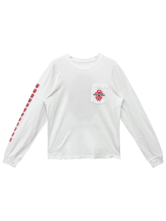Chrome Hearts Red Vine Dagger Sleeve Front and Back LS Tee White
