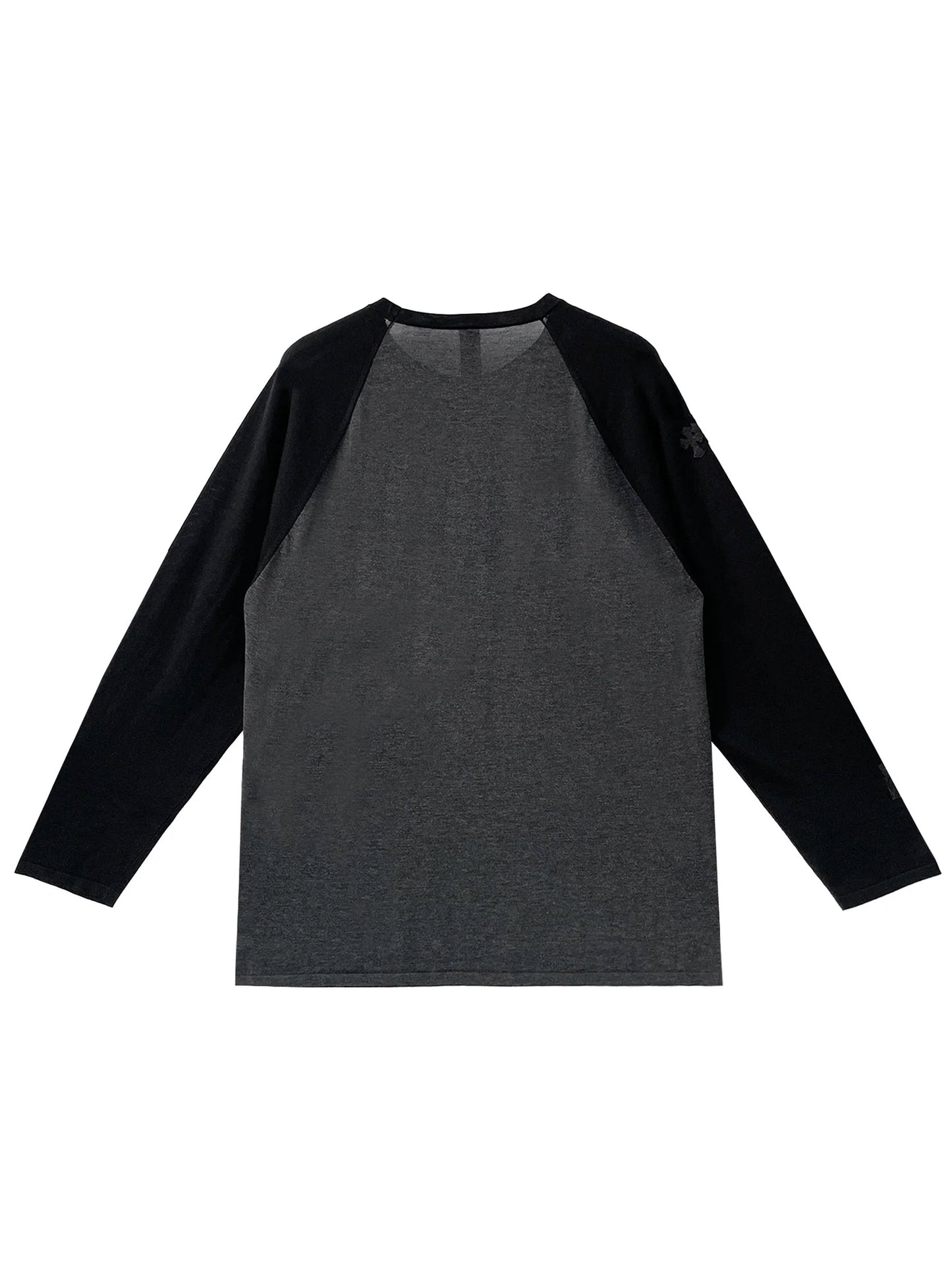 Chrome Hearts Mixed Emotions CH Logo Embroidered Triple Cross Patched on Sleeve Raglan Two Tone Knit LS Sleeve Dark Grey