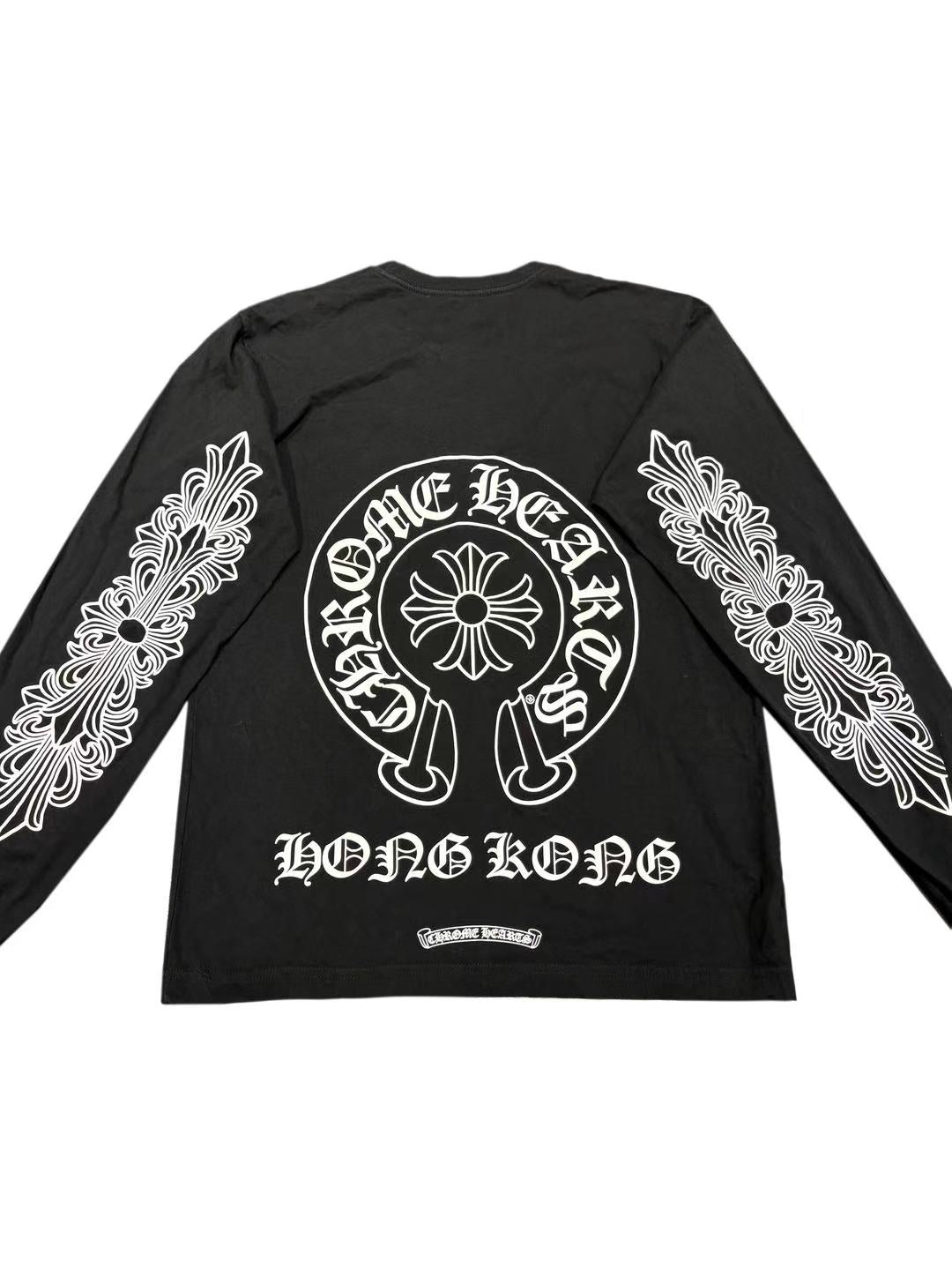 Chrome Hearts Horseshoe Logo Floral Sleeve HONG KONG Exclusive LS Tee Black M C119017280-Used