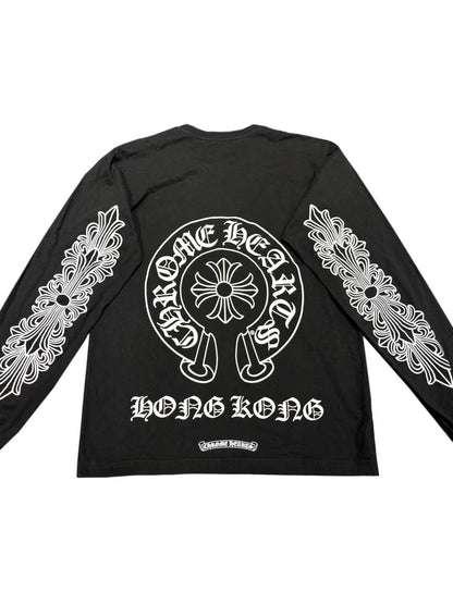 Chrome Hearts Horseshoe Logo Floral Sleeve HONG KONG Exclusive LS Tee Black M C119017280-Used