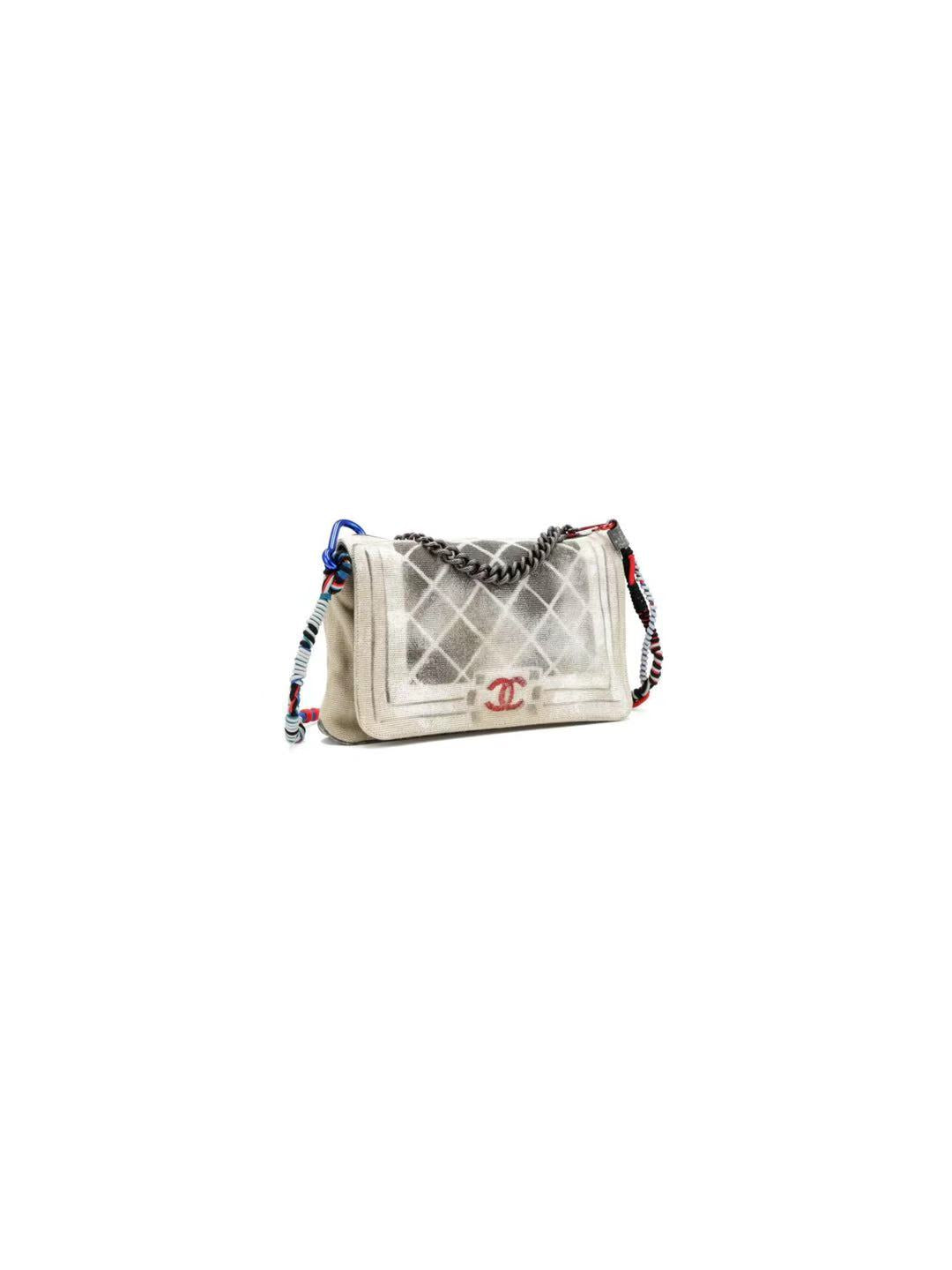 Chanel Art School Painted Graffiti Canvas Oh My Boy Flap Bag Vintage